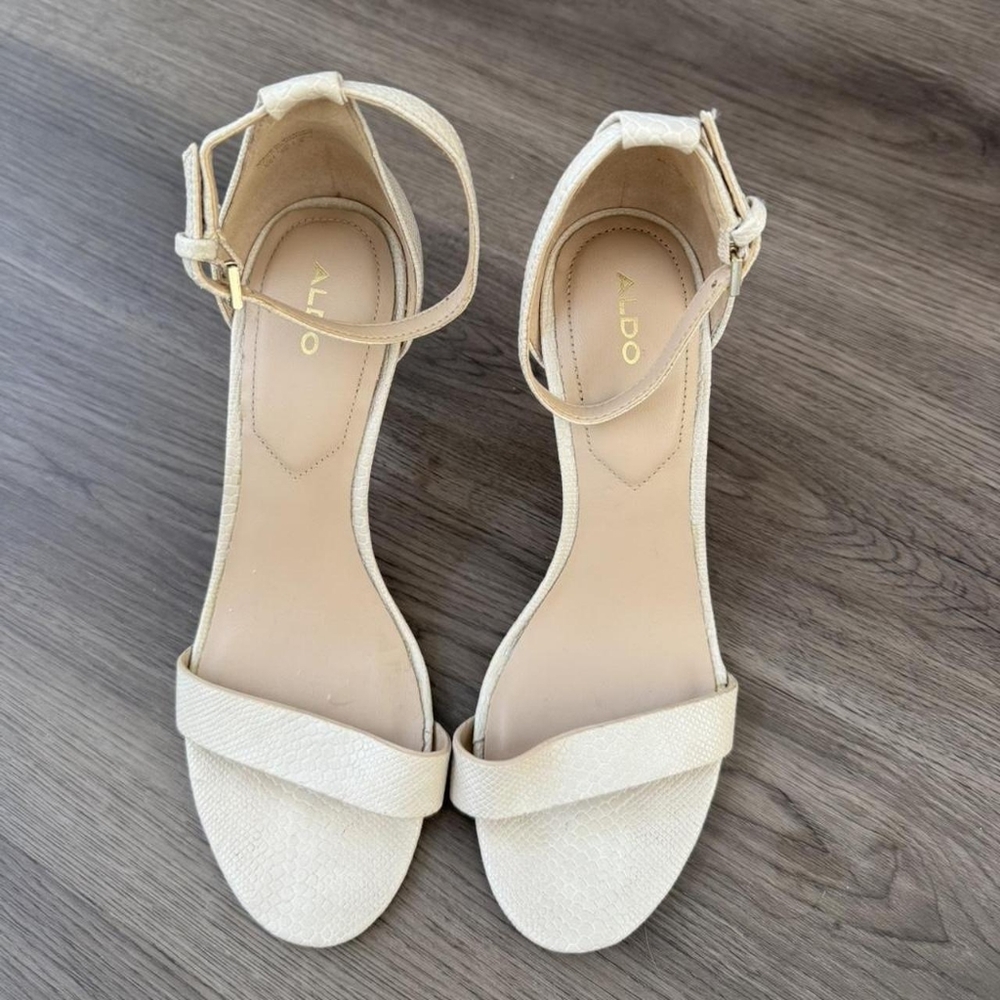 Aldo Cream and Tan Textured Ankle Strap Sandals - Picture 3 of 5
